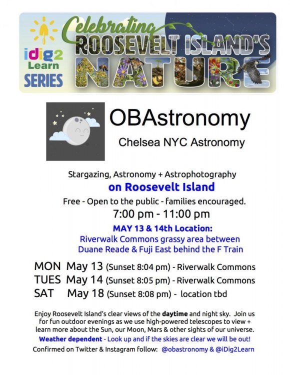 May 18 iDig2Learn's Celebrating Roosevelt Island - Astronomy Updated with Locations